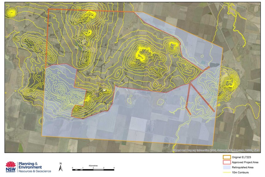 A map with coloured lines of the Shenhua Watermark Coal mine