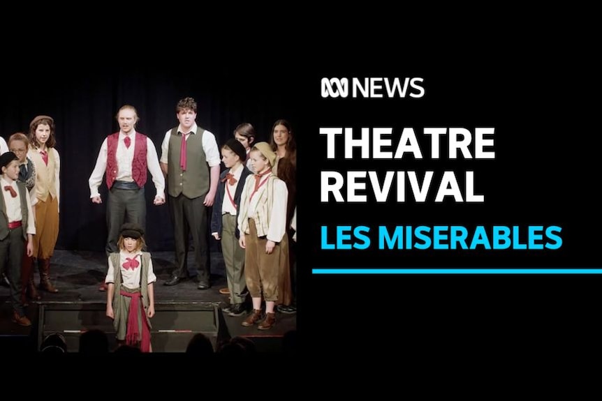 Theatre Revival, Les Miserables: Theatre cast wearing french revolution costume stand on stage.