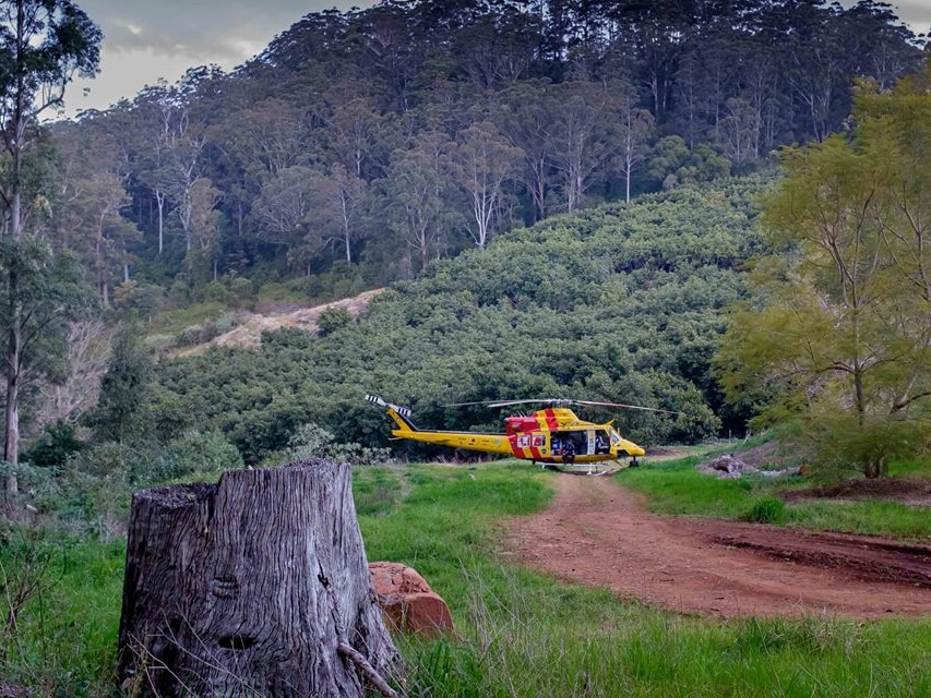 The Westpac Rescue Helicopter Service sits on an avocado farm.