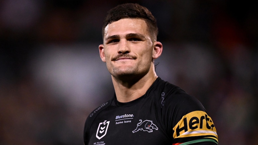 Nathan Cleary smiles during Penrith's NRL preliminary final against Parramatta.
