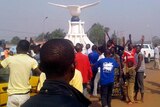 Residents of Central African Republic protest near the French Embassy in Bangui.