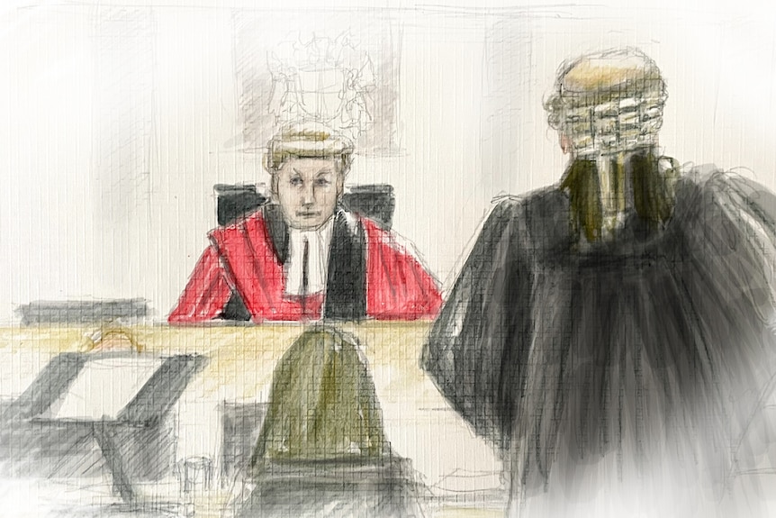 Sketch of Queensland Supreme Court Justice Peter Applegarth at bench