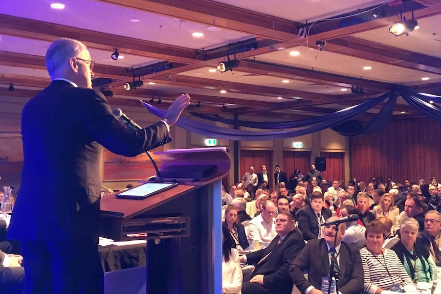 Malcolm Turnbull addresses party faithful at Tasmanian Liberals state conference.