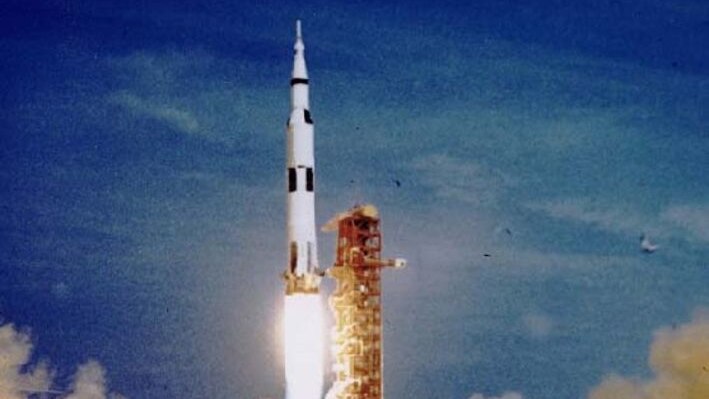 The Apollo 11 mission takes off