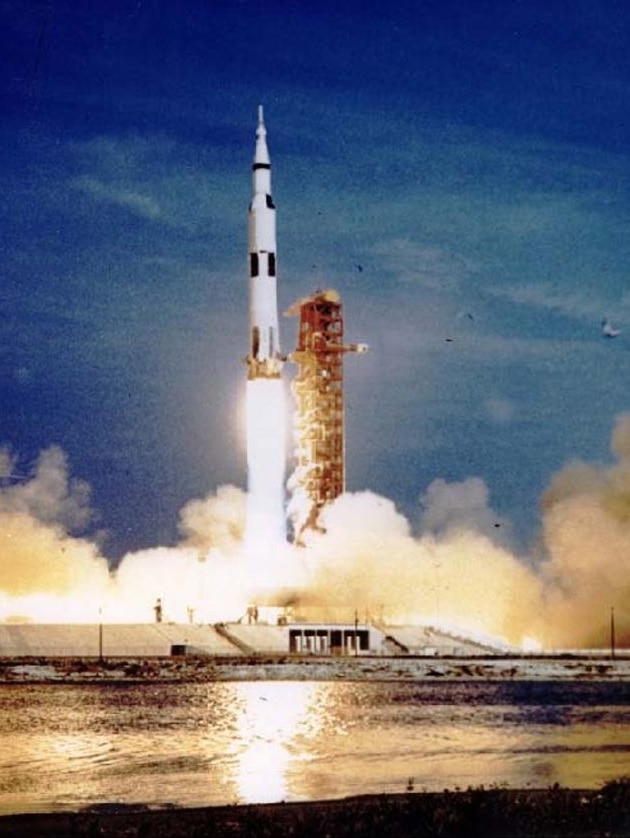 The Apollo 11 mission launches from the Kennedy Space Center in Florida.