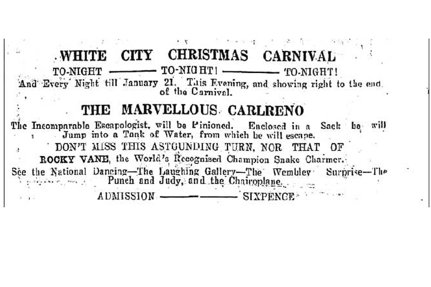 An advertisement for White City in the Daily News.  Monday January 16, 1928