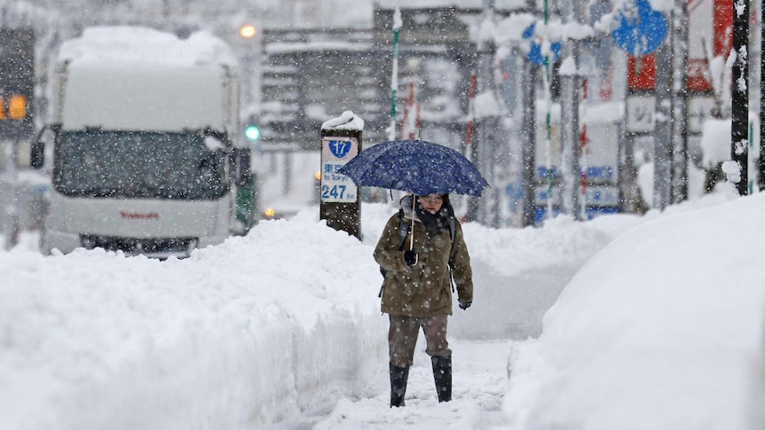 La neige abondante dans le nord du Japon fait trois morts, des voitures se retrouvent bloquées sur les routes