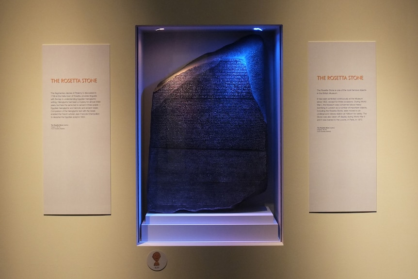 The writing's on the wall... a replica of the Rosetta Stone on display at the Queensland Museum.