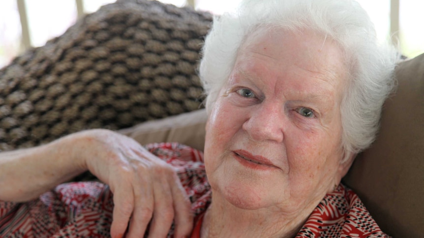 Aged care resident, Marie McLean, sitting in a chair