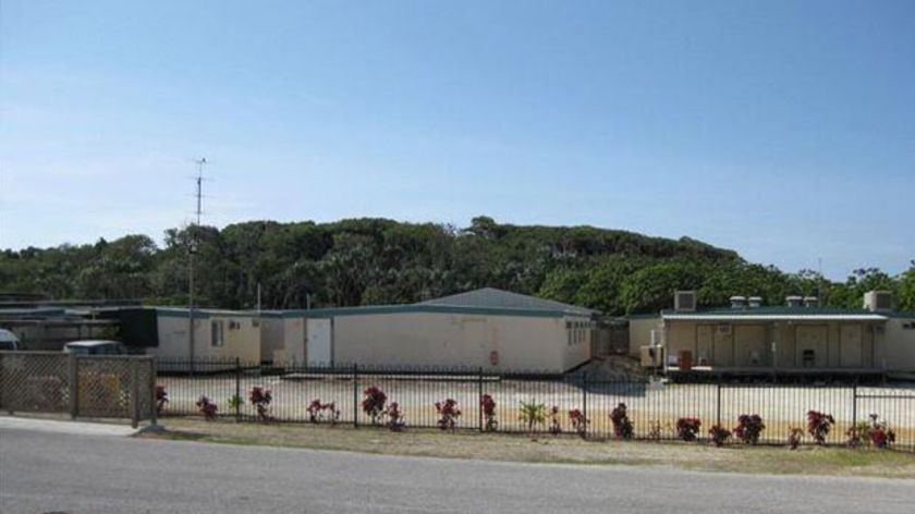 Demountable buildings sit in a construction camp on Christmas Island