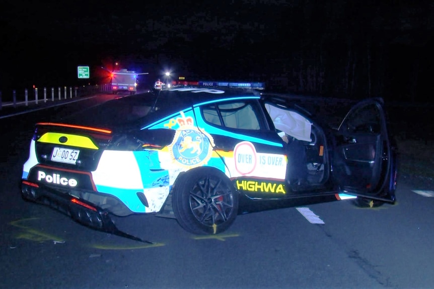 Crashed Tasmania Police car.