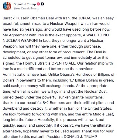 A post from social media, made by president donald trump.