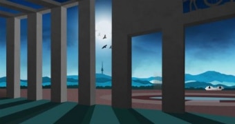 The telstra tower is visible from the halls of parli house in a drawn graphic