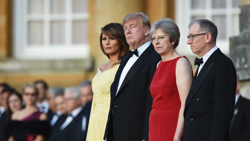 Melania Trump, Donald Trump, Theresa May and her husband Philip at Blenheim Palace