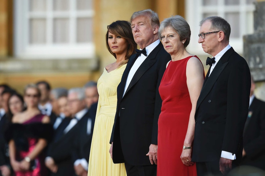 Melania Trump, Donald Trump, Theresa May and her husband Philip at Blenheim Palace