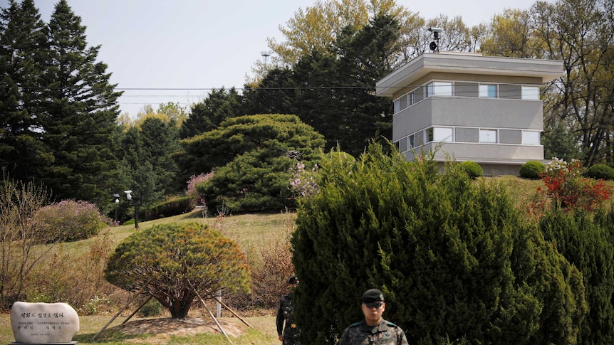 South Korean soldier stands guard at the DMZ