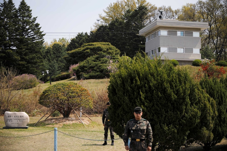 South Korean soldier stands guard at the DMZ