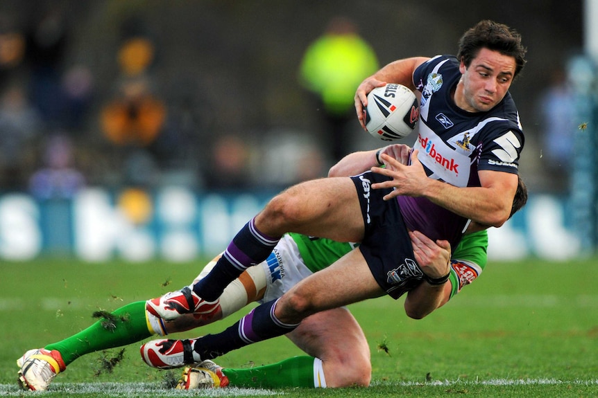 Cooper Cronk of Melbourne Storm in action against Canberra at Olympic Park in July 2008.