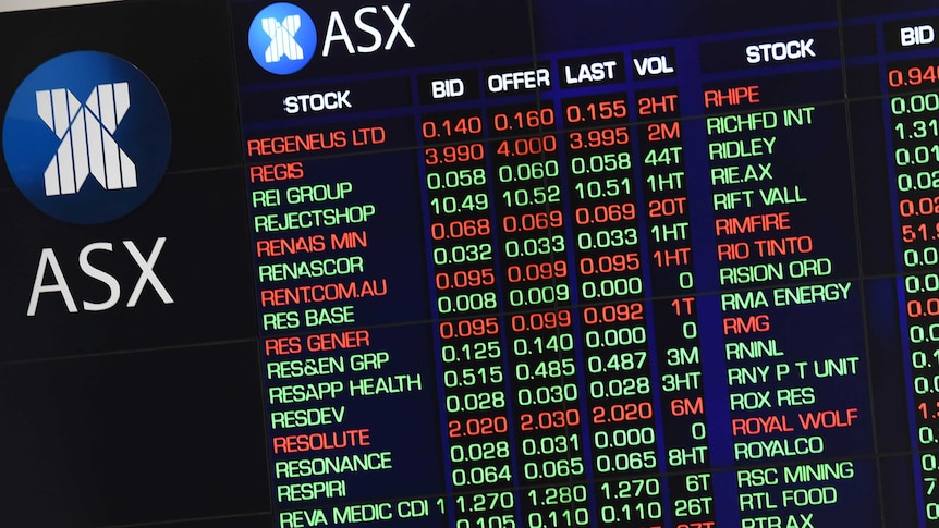 Market gains are displayed on the Australian Stock Exchange (ASX) trading board in Sydney.