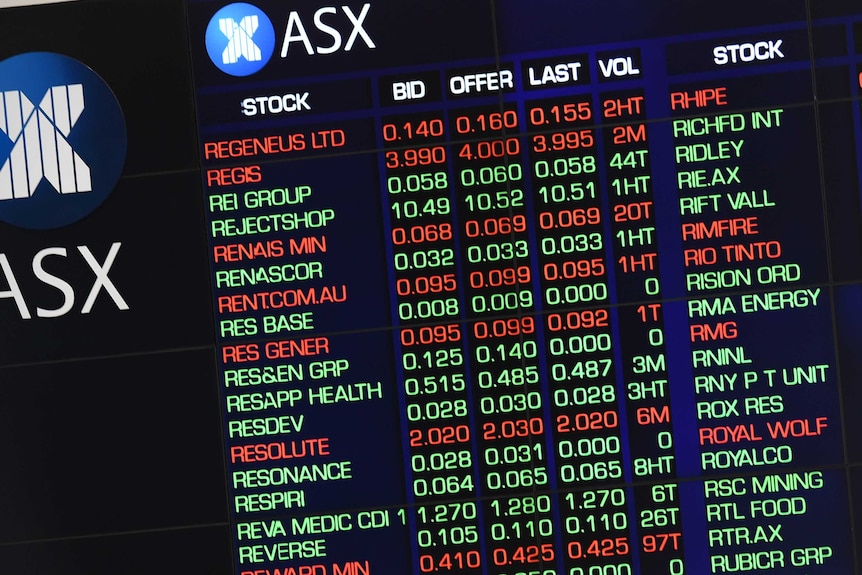 Market gains are displayed on the Australian Stock Exchange (ASX) trading board in Sydney, Thursday, Sept. 29, 2016.