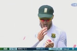 Cameras appear to show Faf du Plessis using a mint to help shine the ball.
