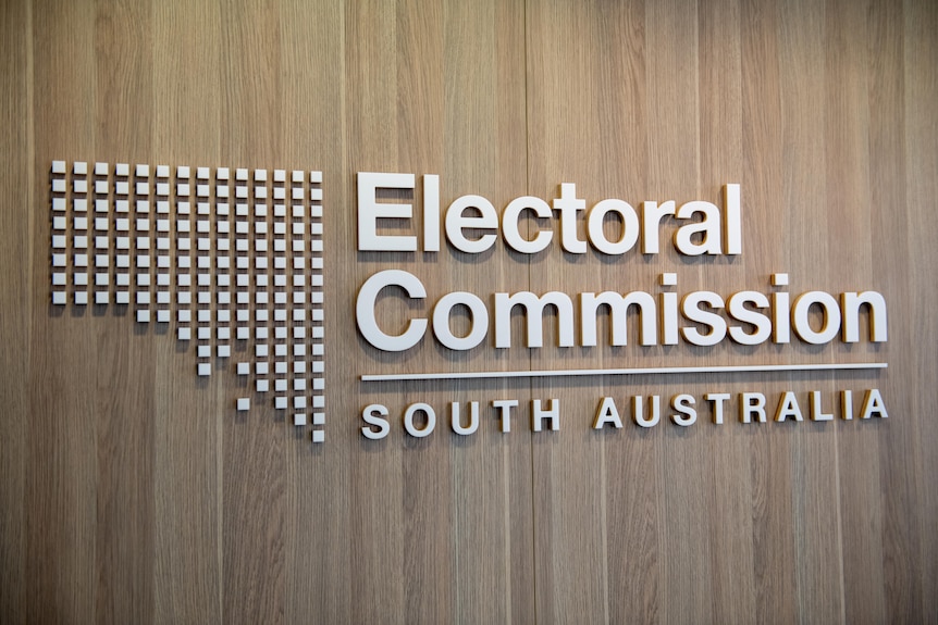 A sign inside the Electoral Commission SA's headquarters.