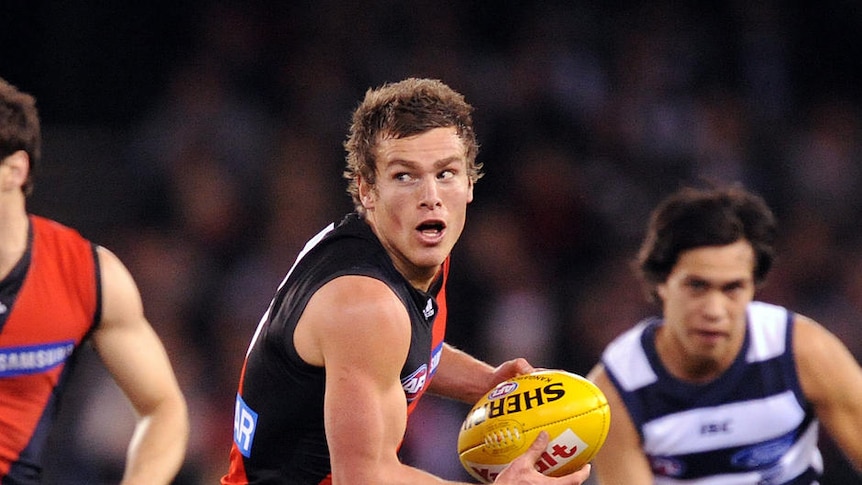 Bombshell: Brent Prismall looks for support in Essendon's shock win.