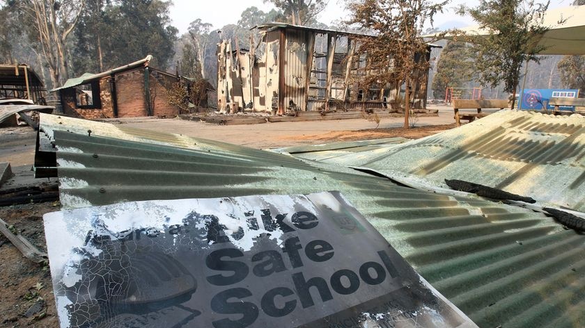 The Marysville Primary School lies in ruins after bushfires destroyed the town