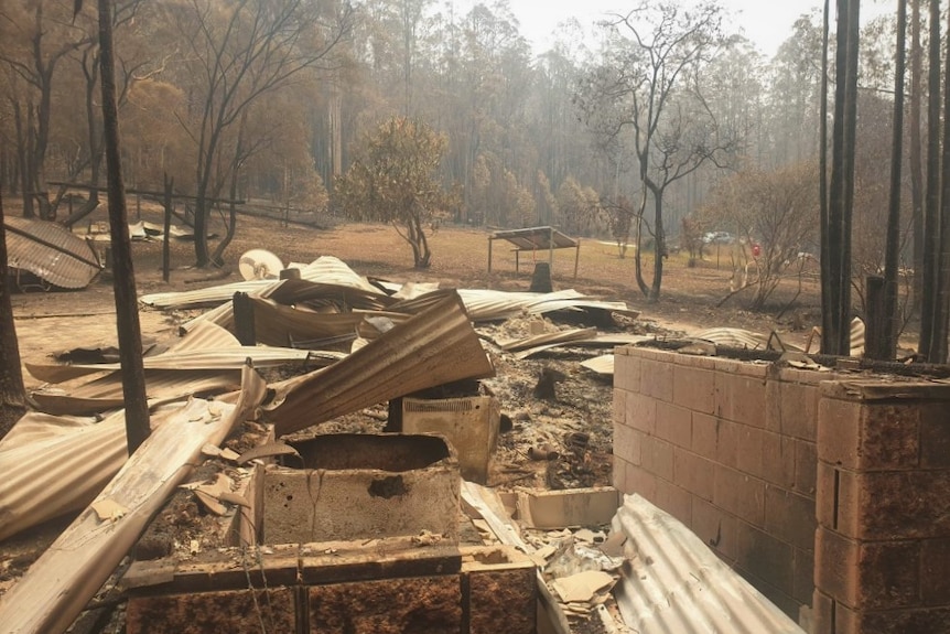 Rubble and corrugated iron after a bushfire