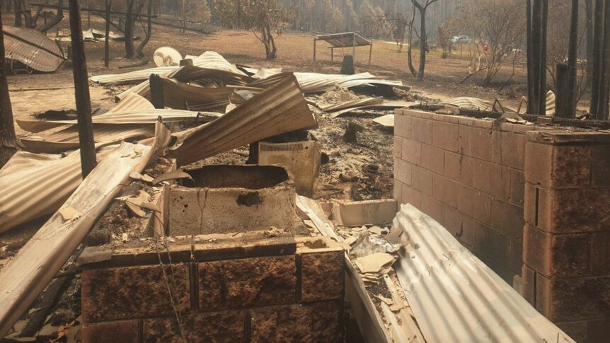 Rubble and corrugated iron after a bushfire