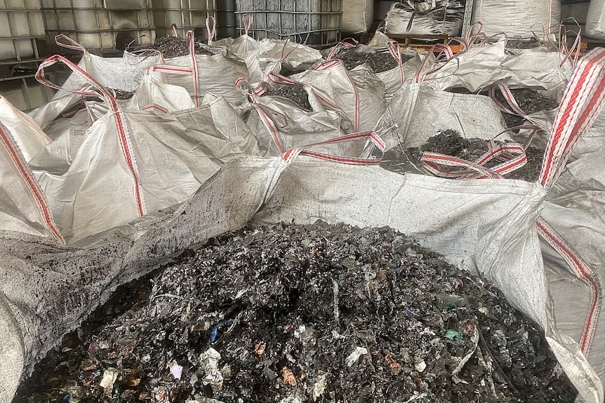 Battery units after being crushed at Envirostream in Melbourne.