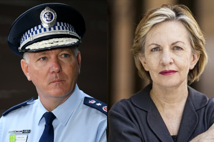 a man wearing a police cap next to a woman smiling