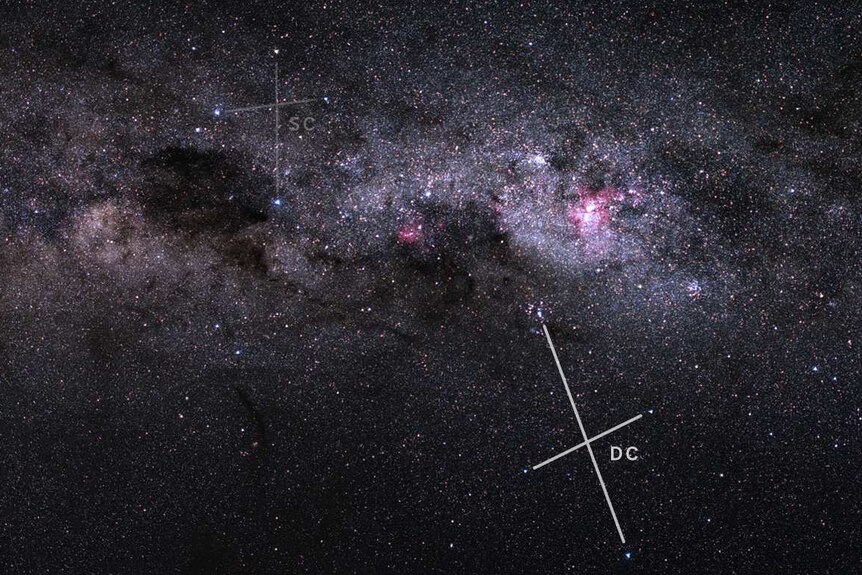 Widefield view of the Milky Way with the Diamond Cross highlighted