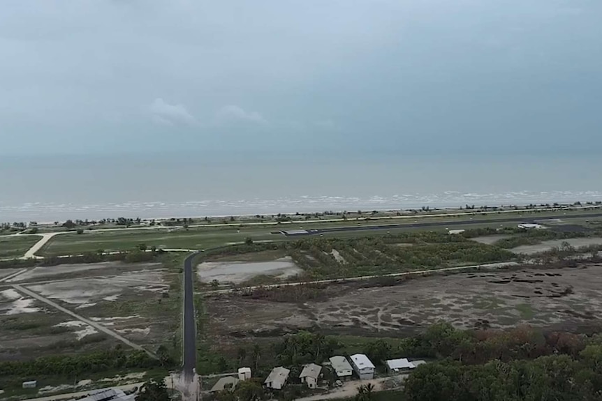 Drone image of the coastal town of Pormpuraaw on western Cape York