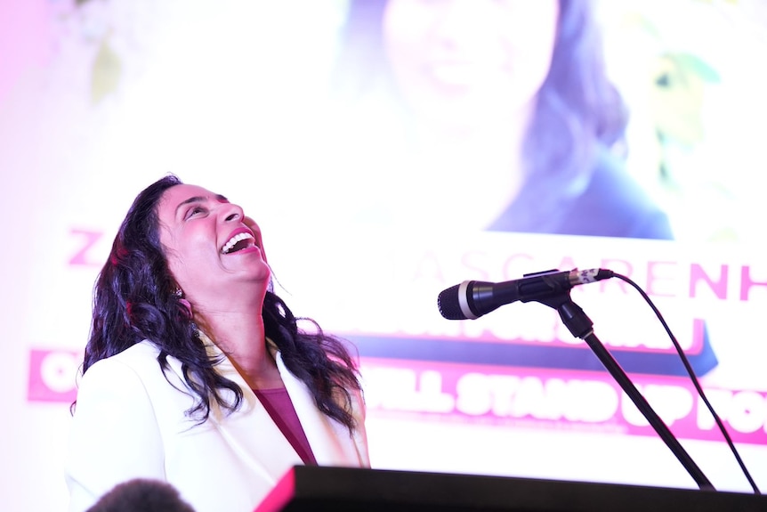 Zaneta Mascarenhas laughs winning seat of Swan