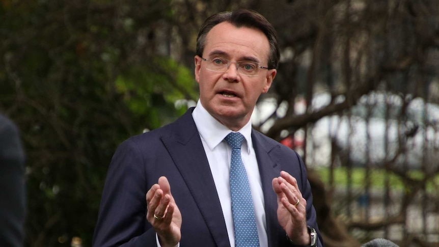 Michael O'Brien gestures during a press conference.