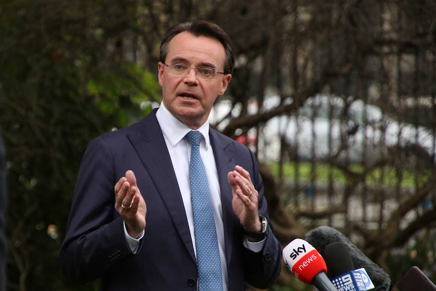 Michael O'Brien gestures during a press conference.