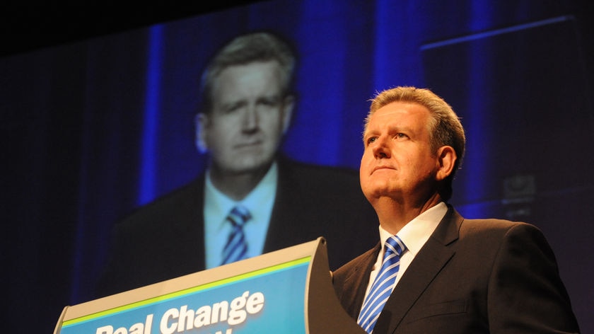 NSW Liberal Leader Barry O'Farrell speaks to the party faithful during the NSW Liberal Party campaign launch.