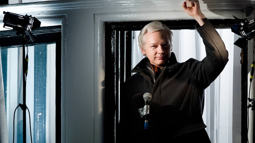 Assange delivers pre-Christmas address (AFP: Leon Neal)