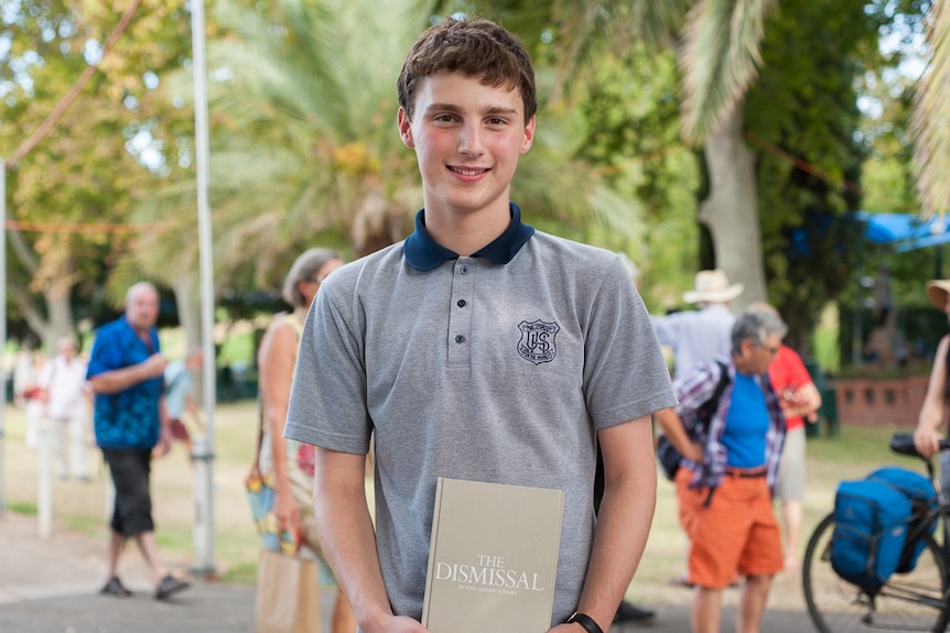 Year 12 student Isaac smiles at the camera at Adelaide Writers' Week