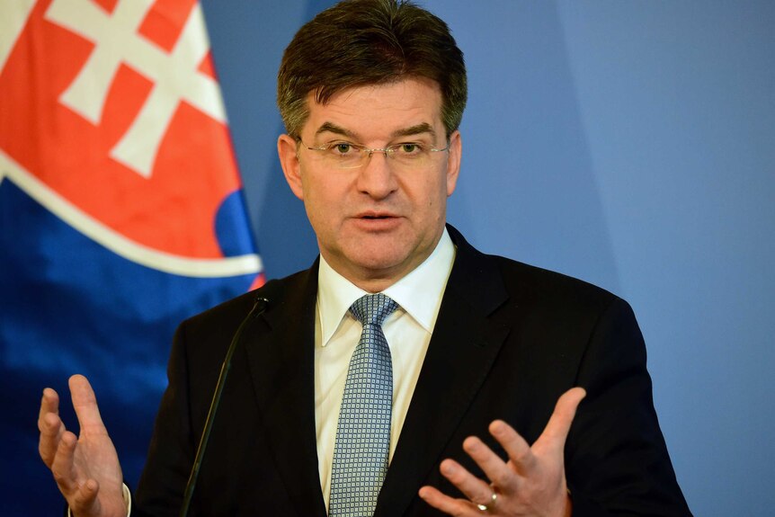 Slovakian Foreign Minister Miroslav Lajcak attends a press conference