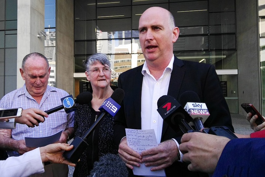 The nephew of Barbara McCulkin, Brian Ogden, speaking outside the Supreme Court in Brisbane