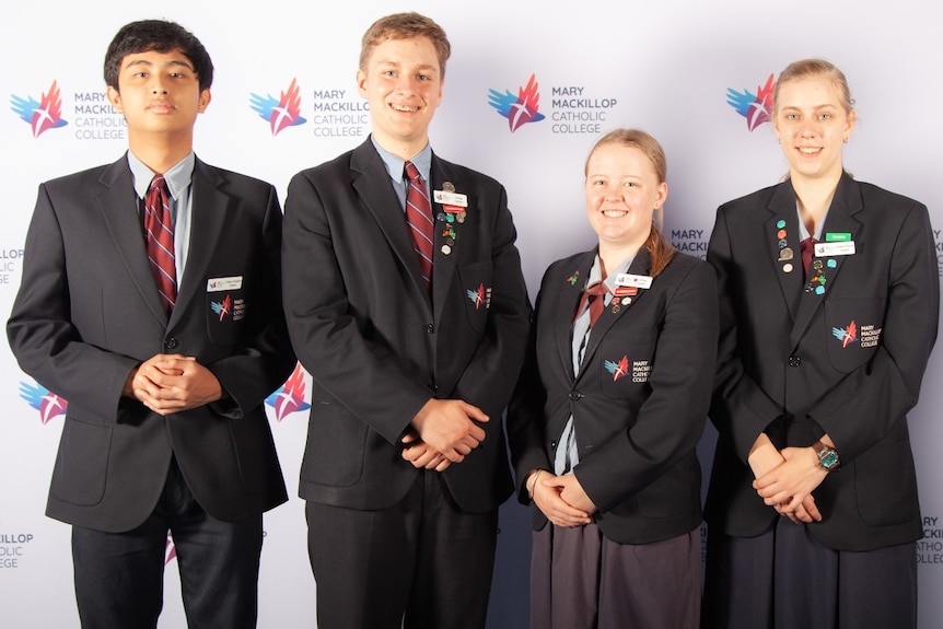 Four of the seven year 12 students to be the first to graduate from Mary Mackillop College at Highfields Nov 2020