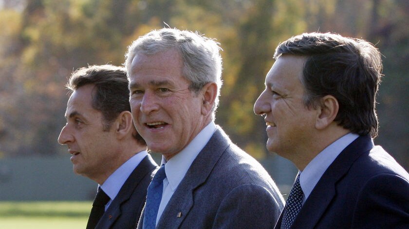 George W Bush hosts Sarkozy at Camp David