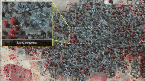 Satellite image of razed structures in Doro Baga village
