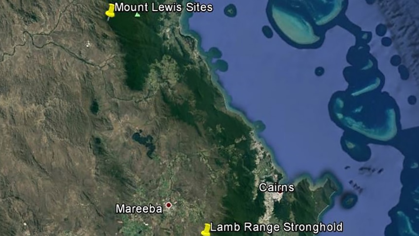 Map of far north Queensland showing areas where the northern bettongs were found