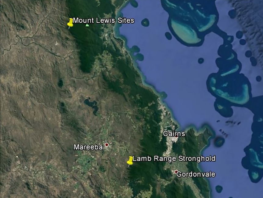 Map of far north Queensland showing areas where the northern bettongs were found