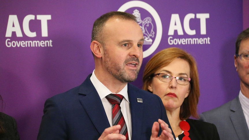 Andrew Barr speaks at a press conference.