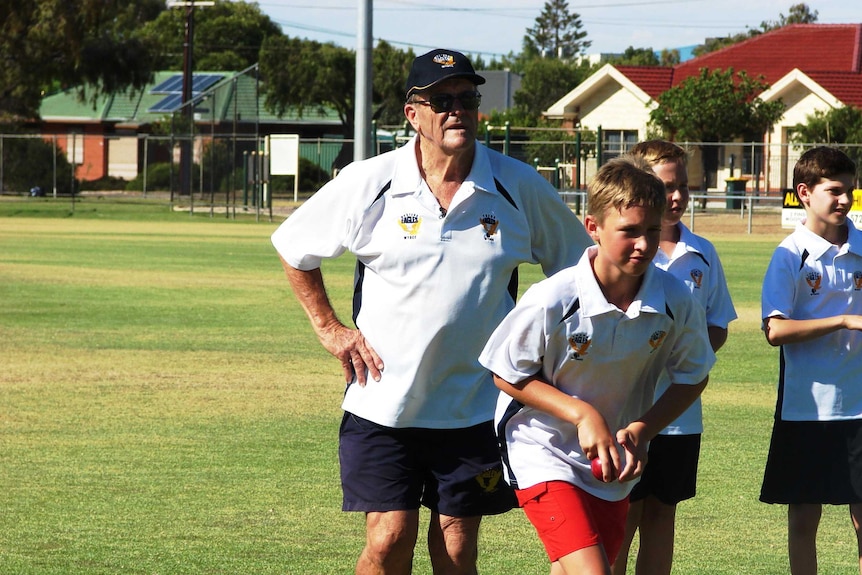 Cricketer Eric Freeman coaching kids