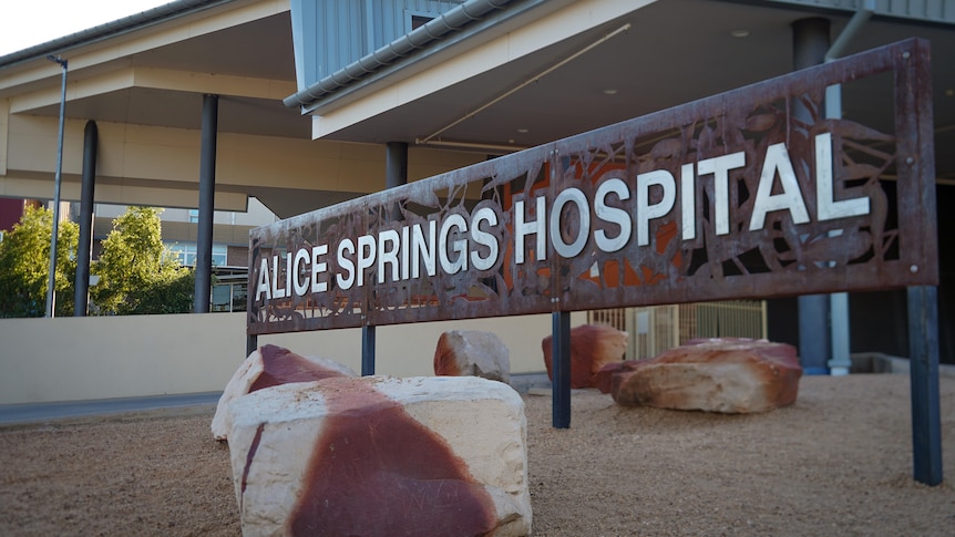 A sign for the Alice Springs Hospital, out the front of the healthcare facility